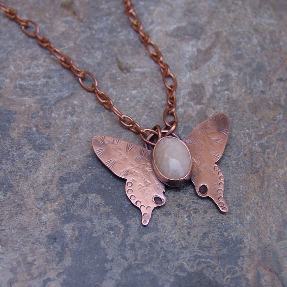 Copper Butterfly with Bezel Set Stone Handcrafted by Sandy Robinson Jewelry